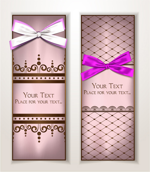 Holiday gift cards with ribbon bow vector 10  