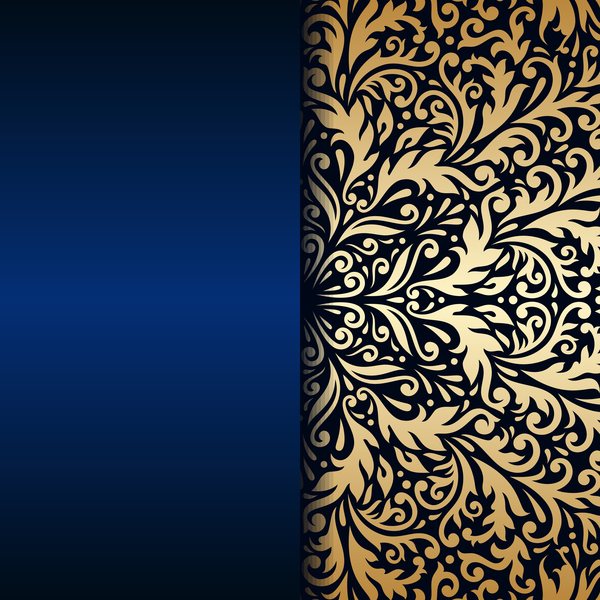 Luxury blue background with ornament gold vector 09  