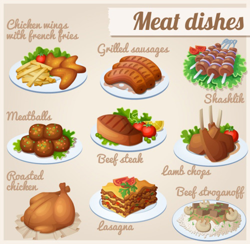 Meat dishes vector material  