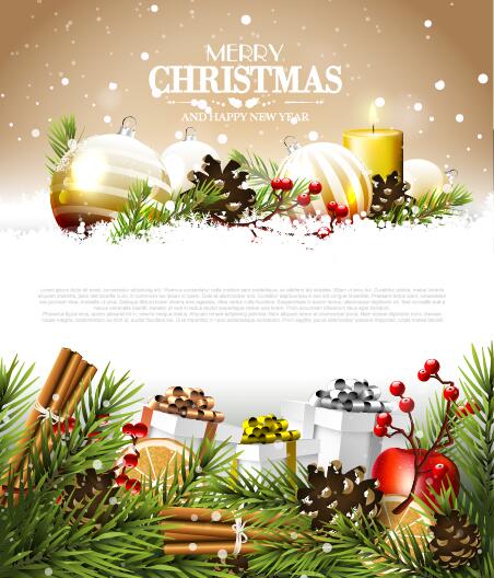 Modern christmas poster template with decor baubles vector  