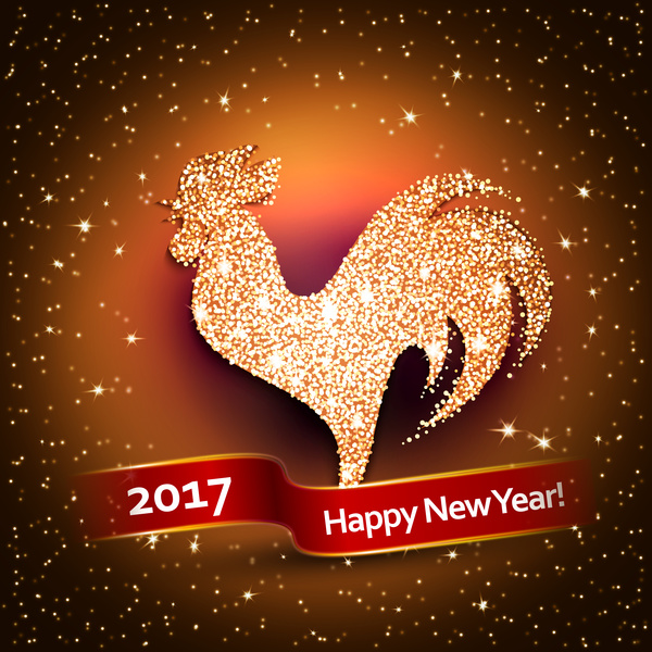 Neues Jahr 2017 von Hahn glänzenden Vektoren Hintergrund  