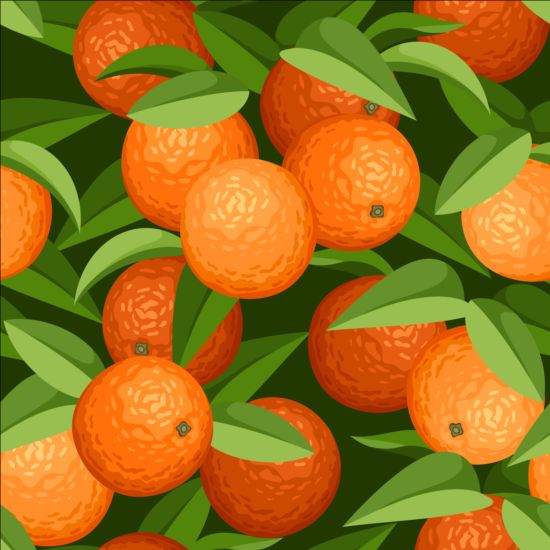 Orange with leaves seamless pattern vectors  