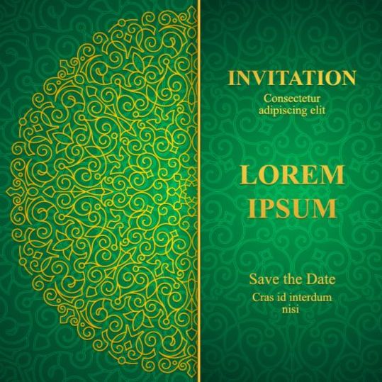 Orante grüne Hochzeits-Einladungskarten Design Vektor 08  