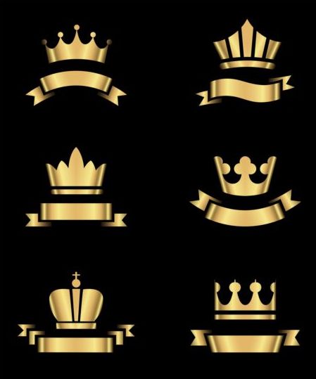装飾金の王冠とリボンベクトル01  