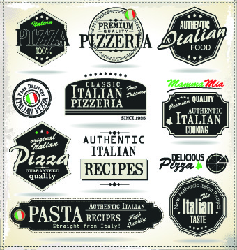 Pizza labels vector set 02  