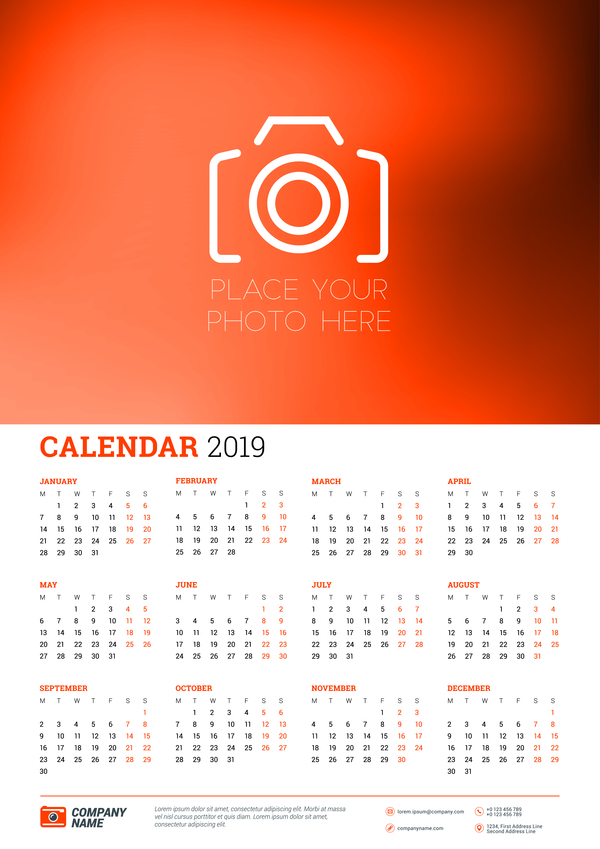 Roter Kalender der Art 2018 mit Fotovektoren 02  