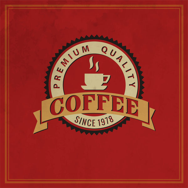 Retro coffee labels with red background vector 01  
