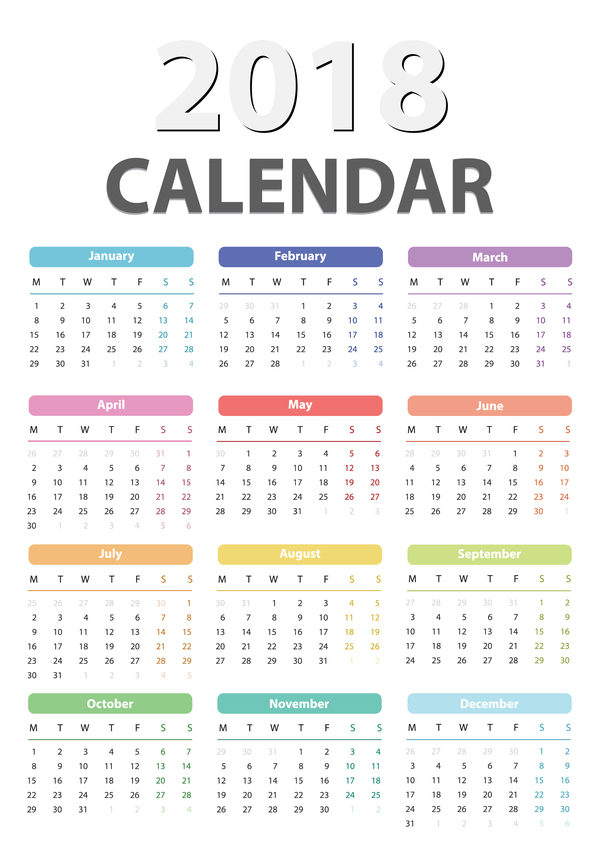 シンプルなカレンダー2018ベクター素材01  