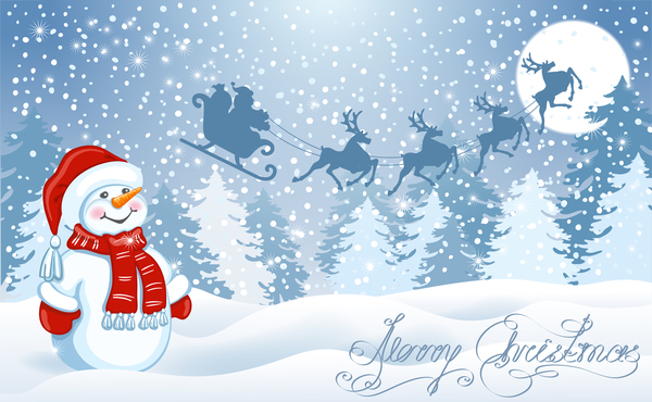 Snowman with christmas winter background vector  