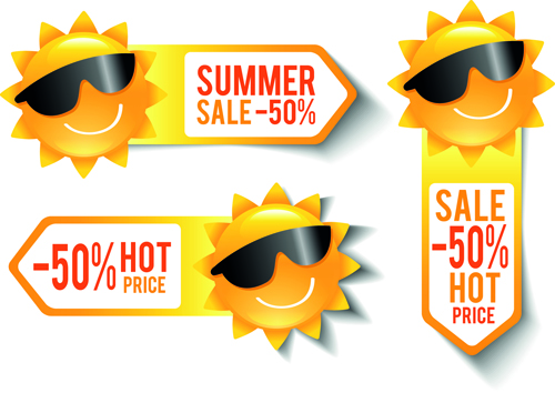 Summer sale discount stickers with sun vector  