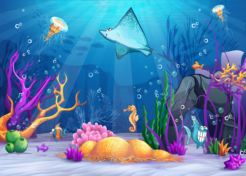 Cartoon Underwater World vectors 02  