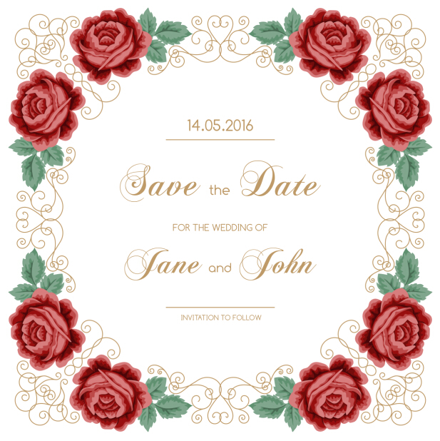 Vintage flower with wedding invitation vector 09  