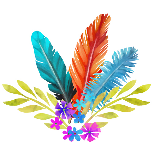 Watercolor feather with flower vectors 04  