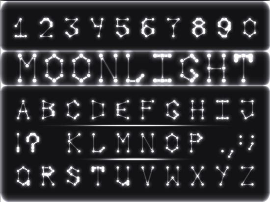 Weißes Neonen-Alphabet mit Zahlenvektor  