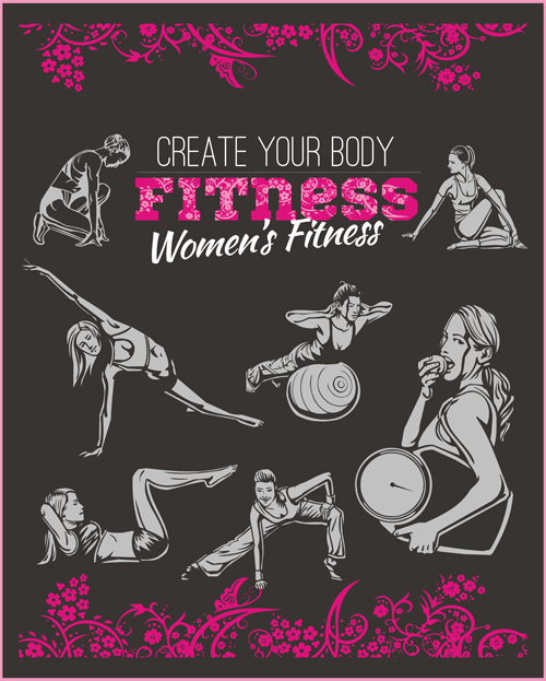Women's fitness club poster vectors material 04  
