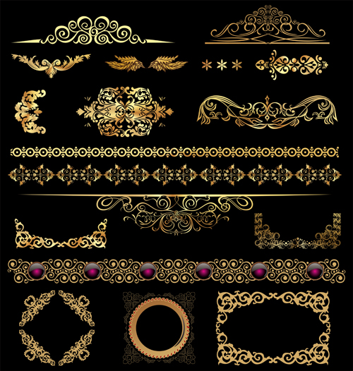 Set of Golden ornament Borders design vector 01  