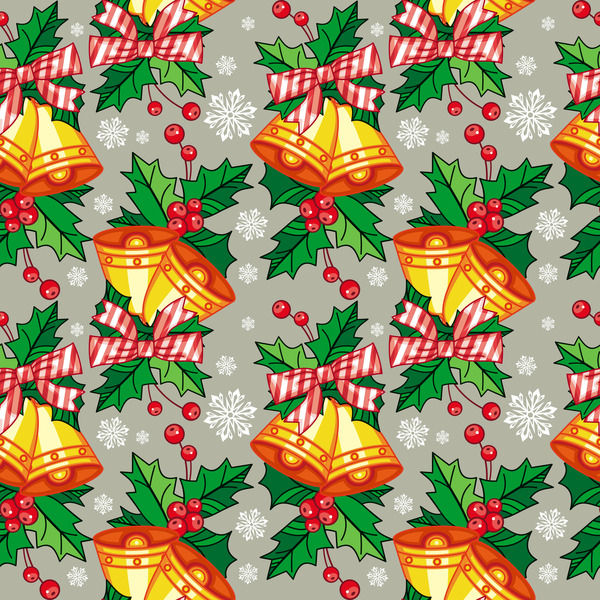 holly with bells seamless pattern christmas vector 01  