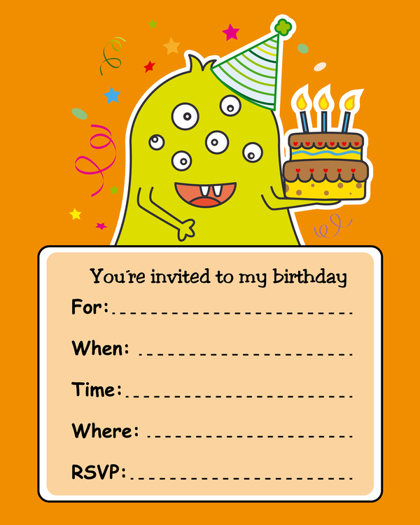 monster with birthday card vectors 04  