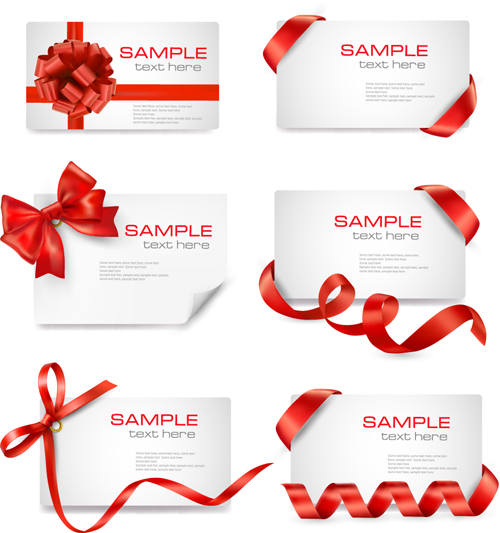 Red ribbons with Xmas card vector material 01  