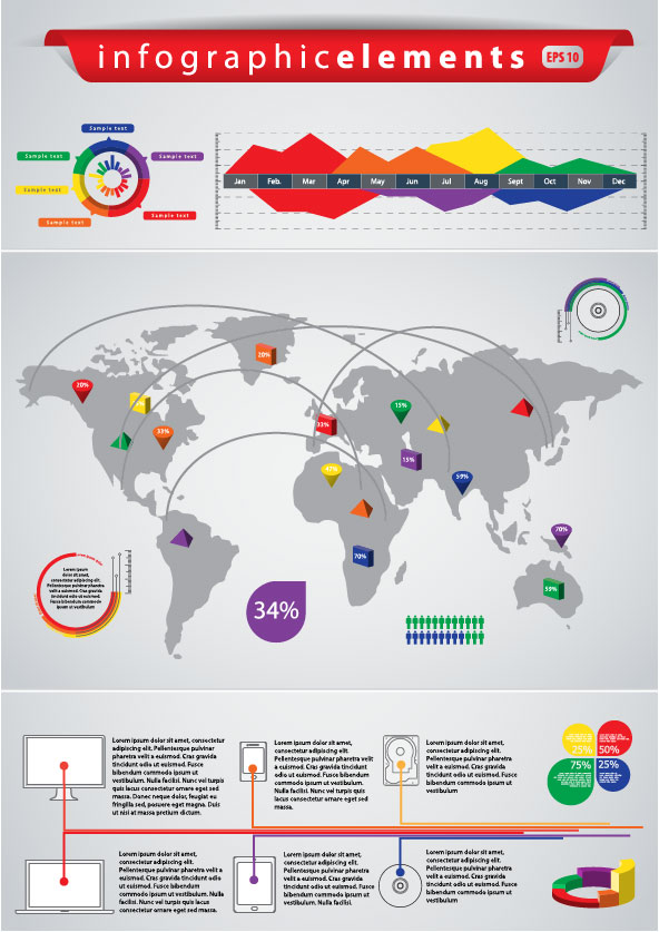 Set of Infographics and chart elements vector 03  