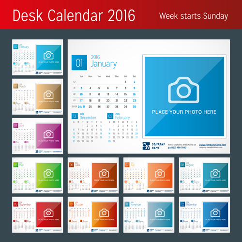 2016 New year desk calendar vector material 19  