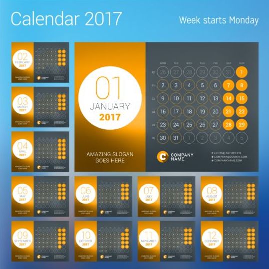 2017 календарь с круглой кнопкой вектора 02  