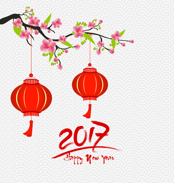 2017 chinese new year background with flowers vector 07  