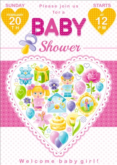 Carte de shower de bébé avec coeur vecteur 02  