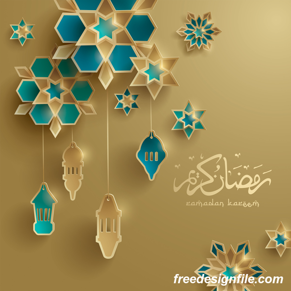 Beige ramadan background with decor glantern vector 03  