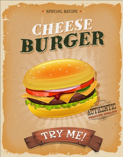 Grote hamburger Vintage poster vector 02  