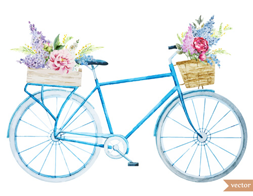 Bike with flower background vector 01  