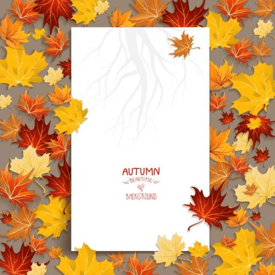 秋の葉ベクトルを含む空白の紙  