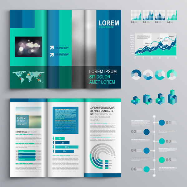 Blaue Broschüre Abdeckung mit Infographik Vektor Material 06  