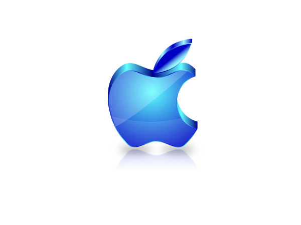 Blue glass textured apple icon design vector  
