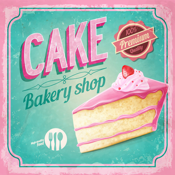 Cake bakery shop retro poster vector 02  