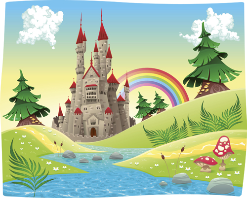 Cartoon castles scenery vector 02  