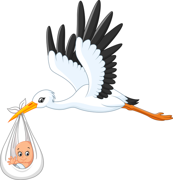 Cartoon-Storch mit niedlichen Babyvektoren 01  
