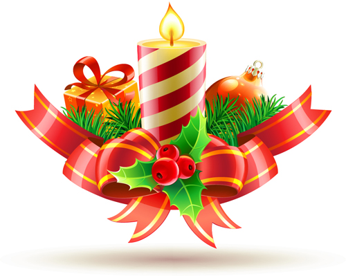 Christmas candle with baubles vectors 03  