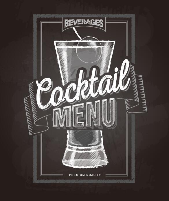 Couverture de menu cocktail avec tableau noir et craie dessin 08  