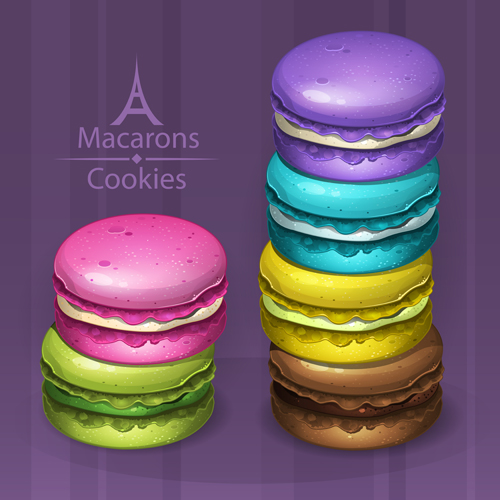 Colorful macaroons cookies vector 01  