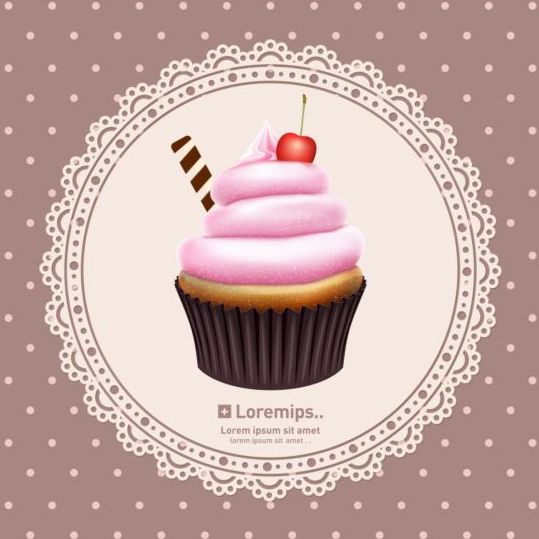 Cupcake met Lace frame Card vector  