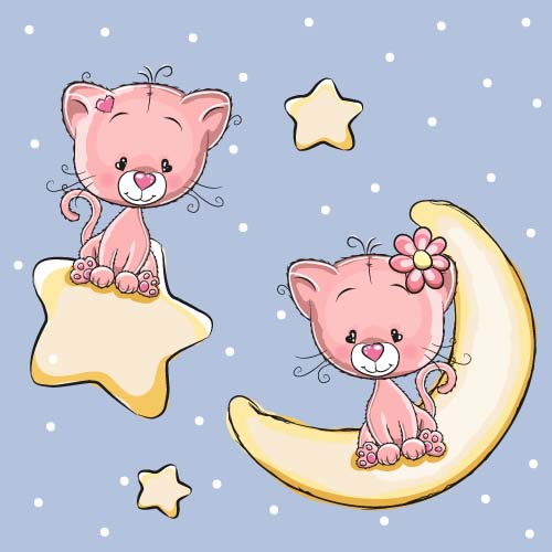 Cute dog with stars and moon card vector 02  