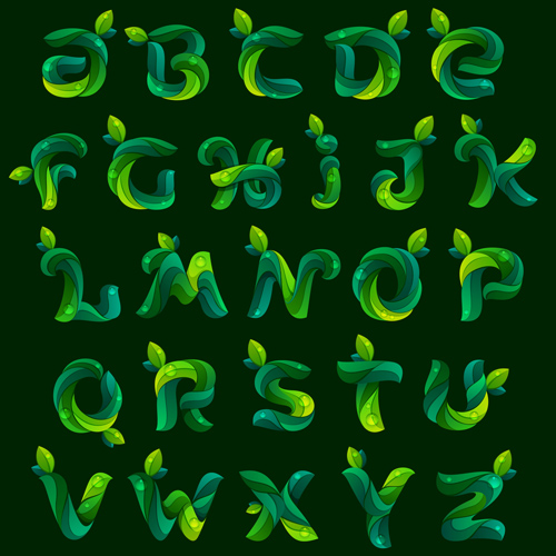 Dark green leaves fonts vector  