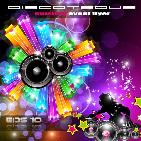 Multicolor of Disco Party Flyer design vector 04  