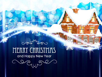 Dream blue christmas with new year shiny background art 05  