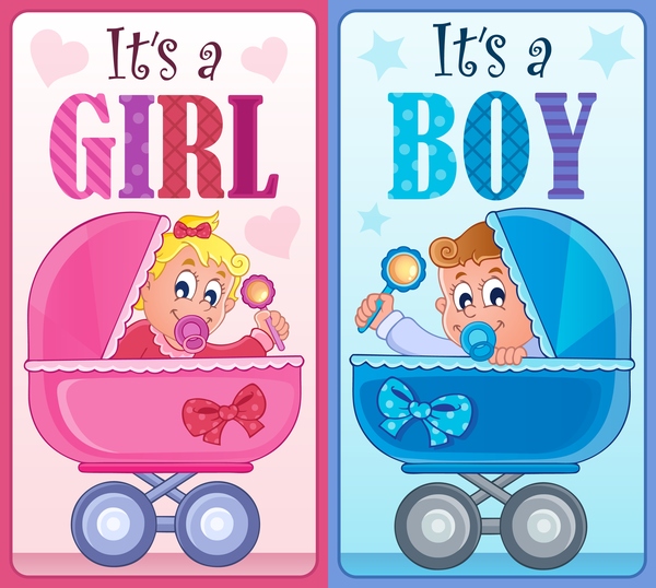 男の子赤ちゃんカード ベクトルを持つ少女  
