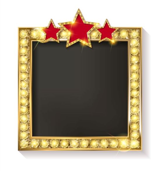 Golden diamond frame with red star and white background vector  