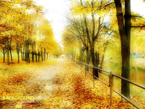 Golden yellow autumn nature landscape vector 05  