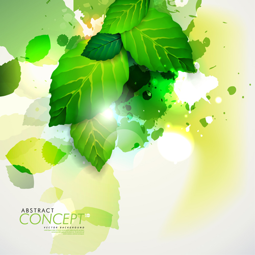 Green leaves design elements cards vector 04  