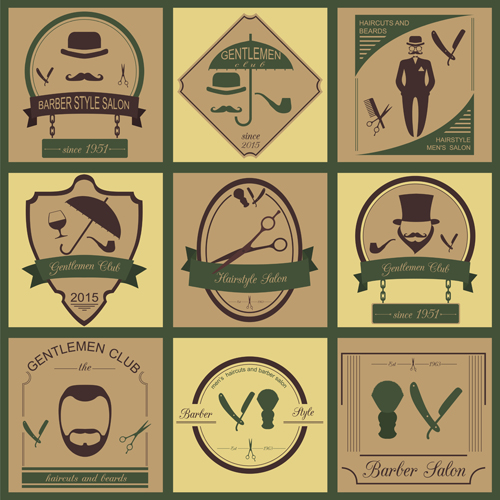 Haircuts and beards salon labels vector 02  